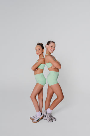 Rise Crop Top Rise Shorts - Light Green
