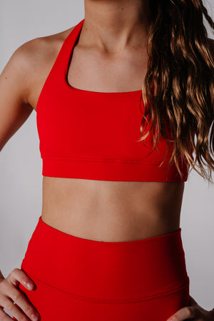 Flex Halter Crop Top Flex Shorts - Red
